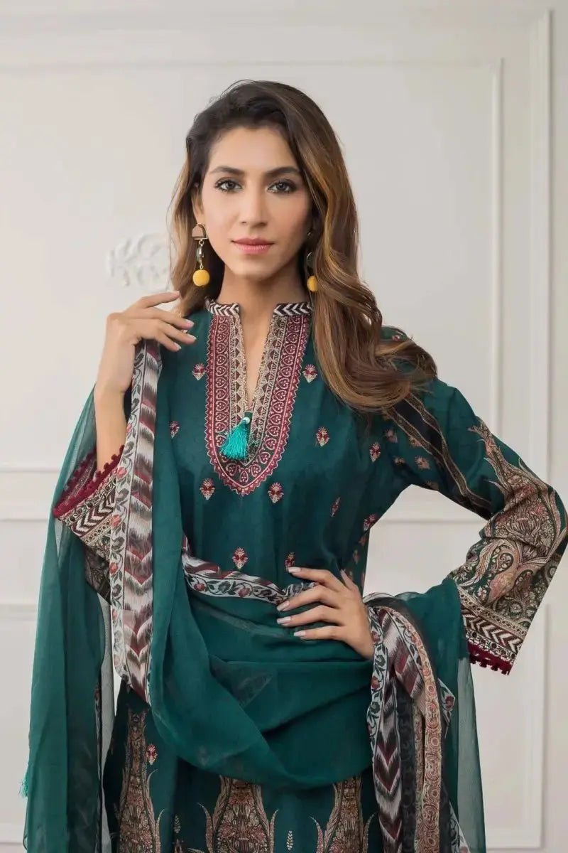 Ready to Wear Embroidered Lawn Pakistani Dresses for Women Shalwar, Kameez with Dupatta - Three Piece Set - IshDeena