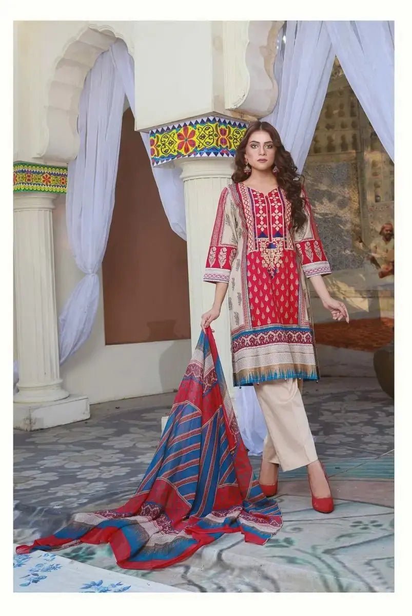 Ready to Wear Embroidered Lawn Pakistani Dresses for Women Shalwar, Kameez with Dupatta - Three Piece Set - IshDeena