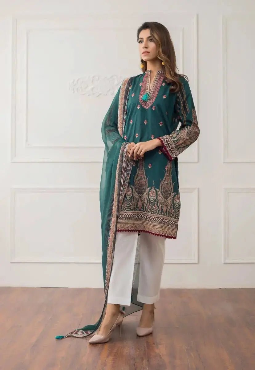 Ready to Wear Embroidered Lawn Pakistani Dresses for Women Shalwar, Kameez with Dupatta - Three Piece Set - IshDeena