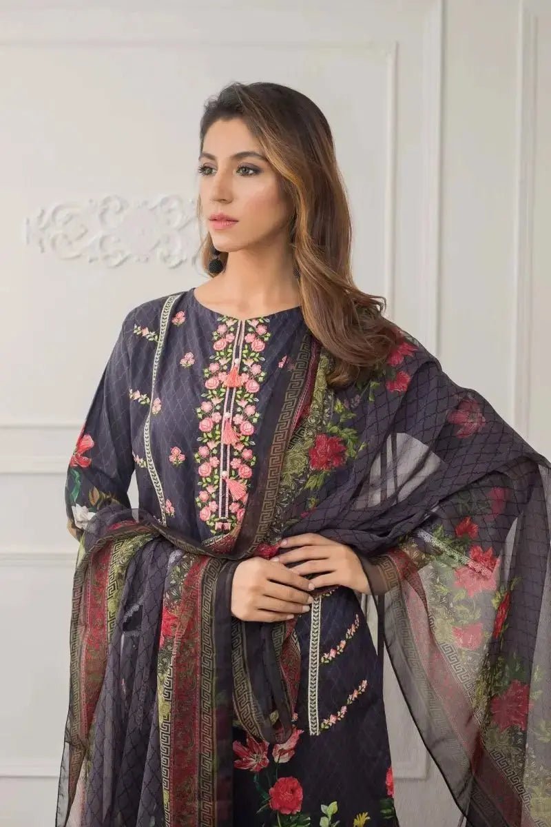 Ready to Wear Embroidered Lawn Pakistani Dresses for Women Shalwar, Kameez with Dupatta - Three Piece Set - IshDeena