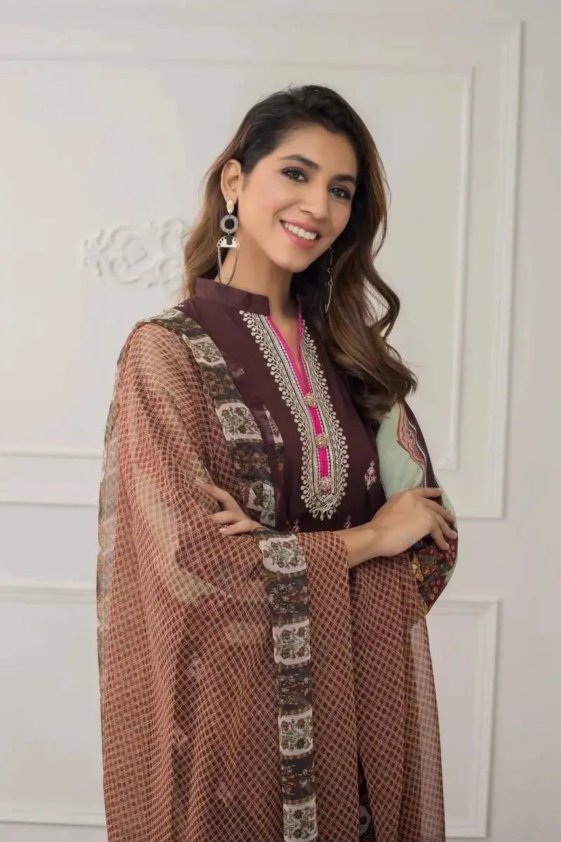 Ready to Wear Embroidered Lawn Pakistani Dresses for Women Shalwar, Kameez with Dupatta - Three Piece Set - IshDeena