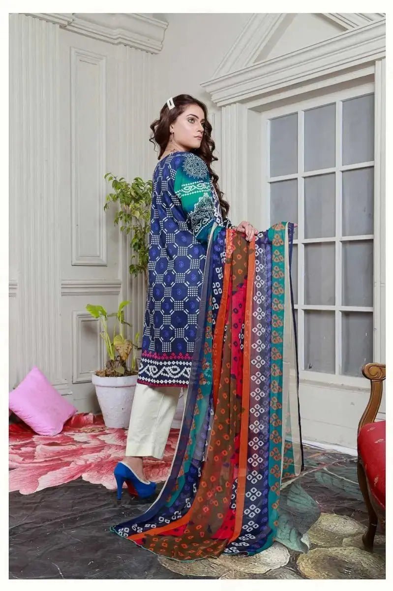 Ready to Wear Embroidered Lawn Pakistani Dresses for Women Shalwar, Kameez with Dupatta - Three Piece Set - IshDeena