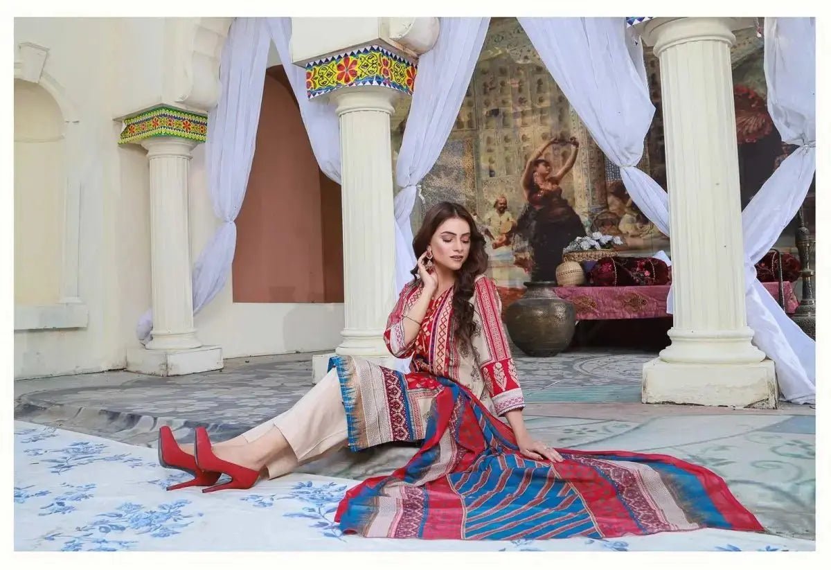 Ready to Wear Embroidered Lawn Pakistani Dresses for Women Shalwar, Kameez with Dupatta - Three Piece Set - IshDeena