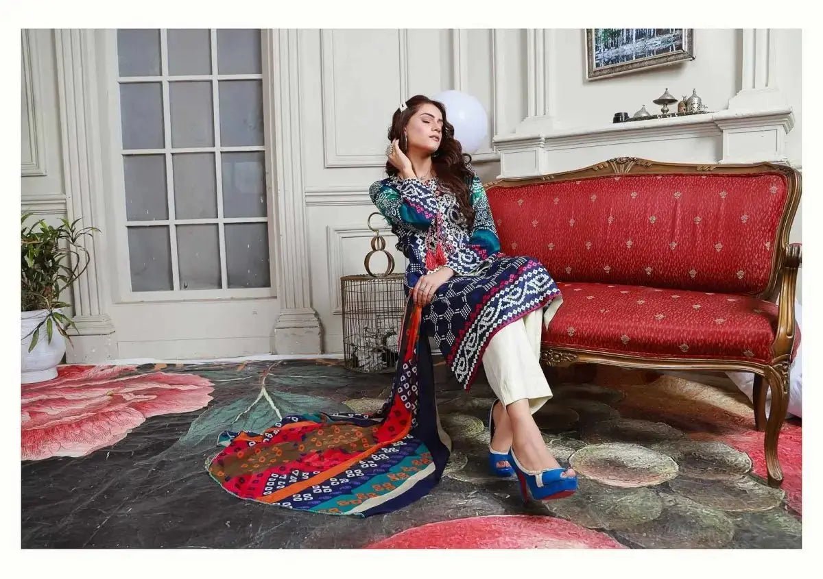 Ready to Wear Embroidered Lawn Pakistani Dresses for Women Shalwar, Kameez with Dupatta - Three Piece Set - IshDeena