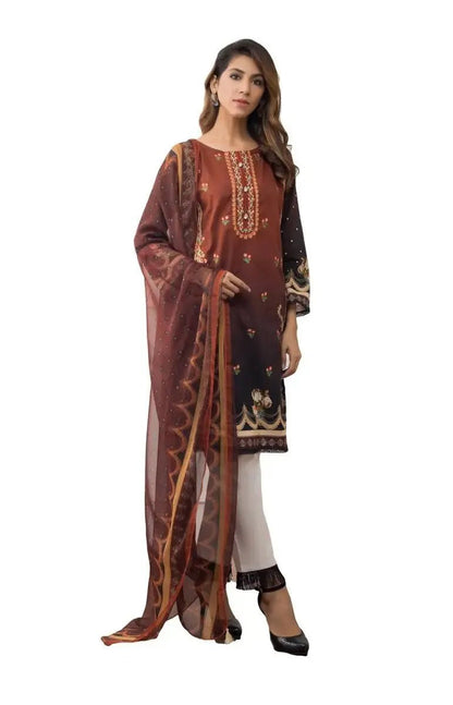 Ready to Wear Embroidered Lawn Pakistani Dresses for Women Shalwar, Kameez with Dupatta - Three Piece Set - IshDeena