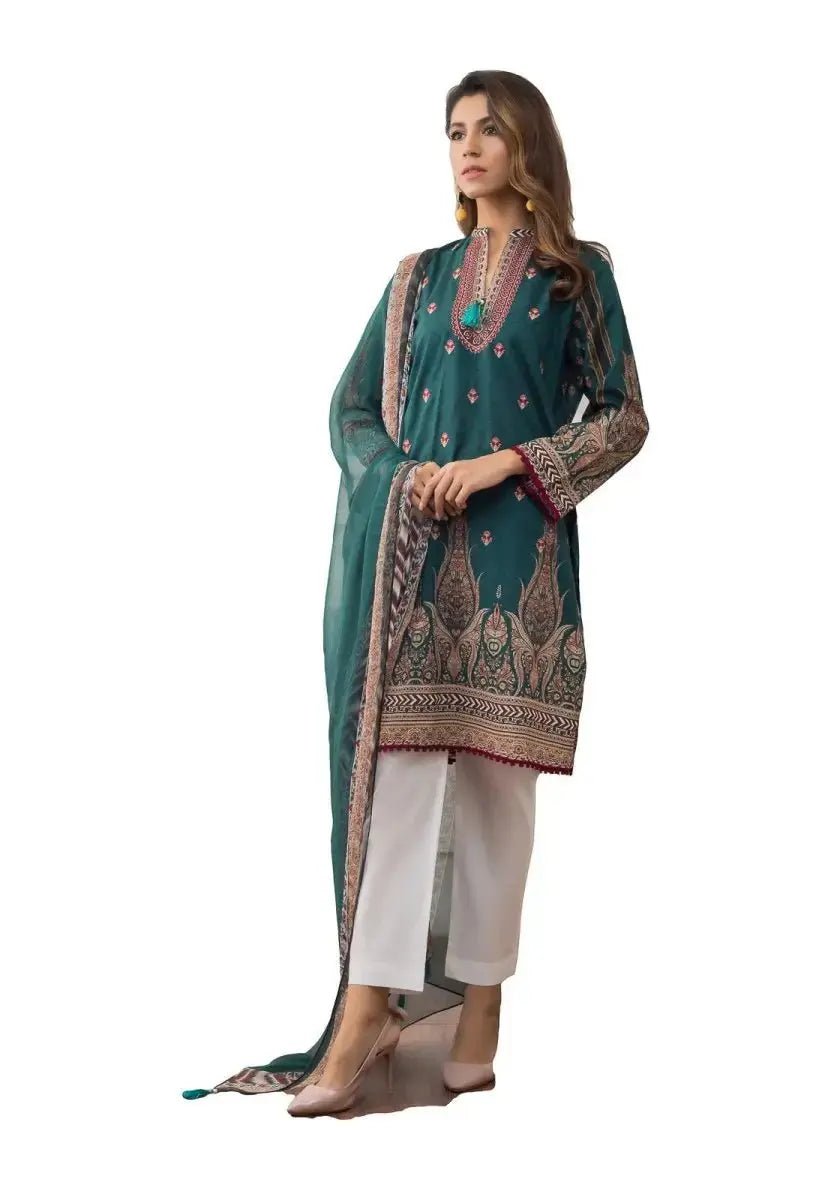 Ready to Wear Embroidered Lawn Pakistani Dresses for Women Shalwar, Kameez with Dupatta - Three Piece Set - IshDeena