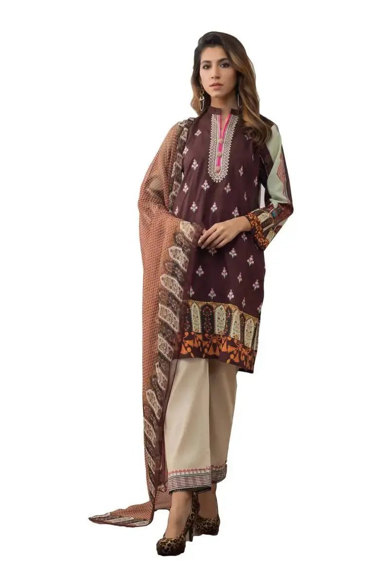 Ready to Wear Embroidered Lawn Pakistani Dresses for Women Shalwar, Kameez with Dupatta - Three Piece Set - IshDeena