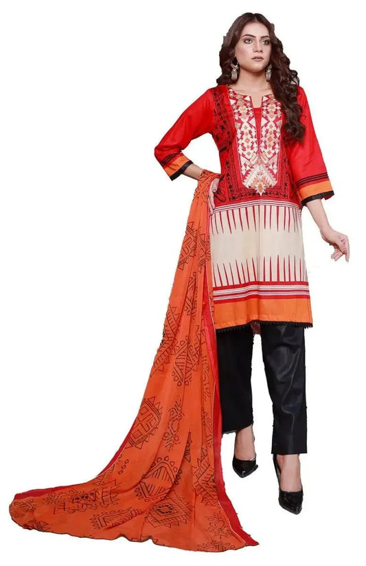 Ready to Wear Embroidered Lawn Pakistani Dresses for Women Shalwar, Kameez with Dupatta - Three Piece Set - IshDeena