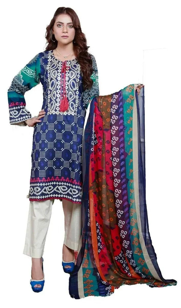 Ready to Wear Embroidered Lawn Pakistani Dresses for Women Shalwar, Kameez with Dupatta - Three Piece Set - IshDeena