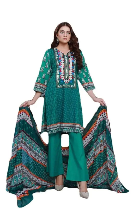 Ready to Wear Embroidered Lawn Pakistani Dresses for Women Shalwar, Kameez with Dupatta - Three Piece Set - IshDeena