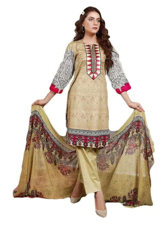 Ready to Wear Embroidered Lawn Pakistani Dresses for Women Shalwar, Kameez with Dupatta - Three Piece Set - IshDeena