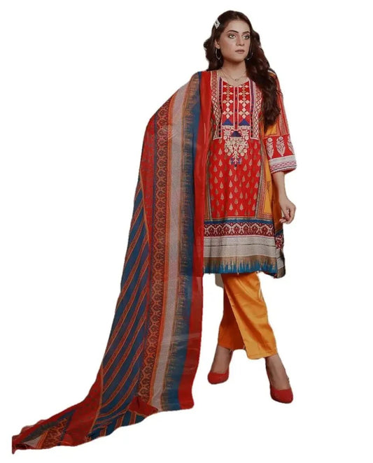 Ready to Wear Embroidered Lawn Pakistani Dresses for Women Shalwar, Kameez with Dupatta - Three Piece Set - IshDeena