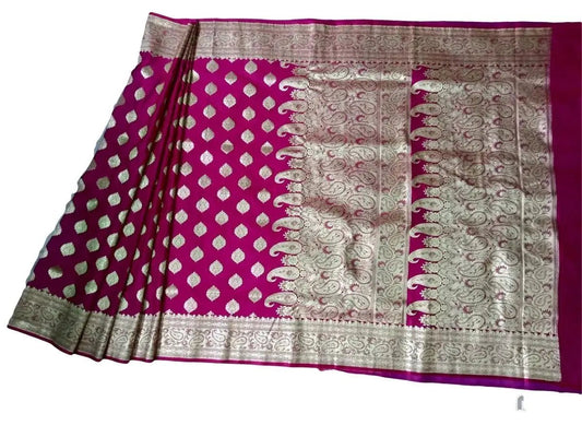 Sari - Handloom Art and Cotton Silk Saris Indian Ethic Traditional Wear (Magenta-Weaved-sr1, Handloom Art Silk) - IshDeena