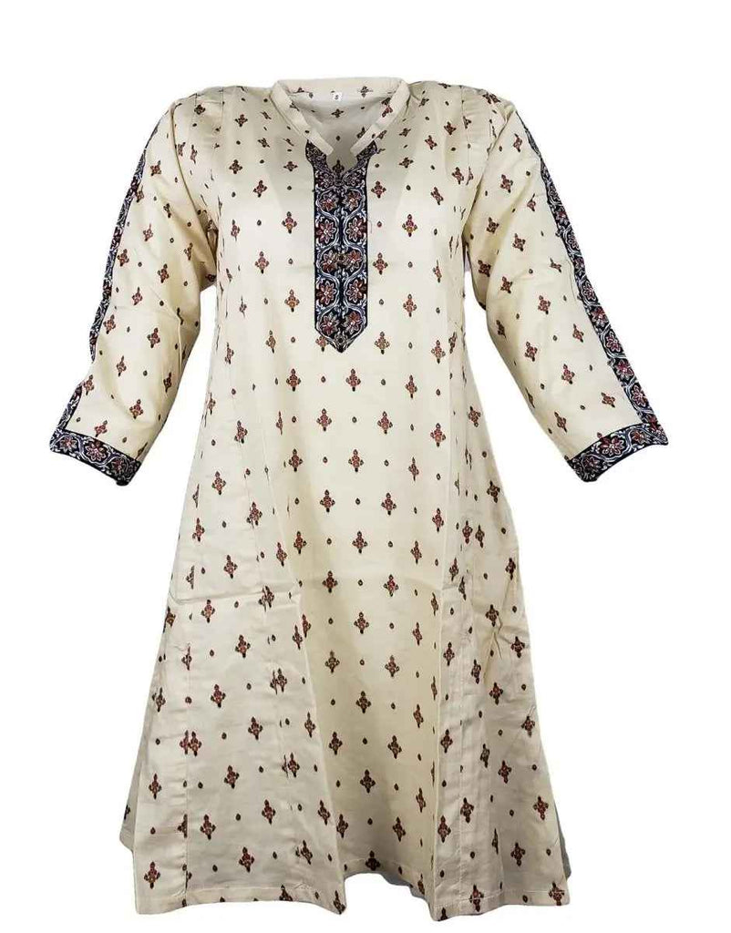 IshDeena Elegant Cotton Kurtis for Women Ready to Wear Tunic Tops for Ladies - 1 Piece (Cream)