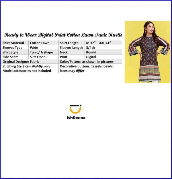 IshDeena Elegant Cotton Kurtis for Women Ready to Wear Tunic Tops for Ladies - One Piece