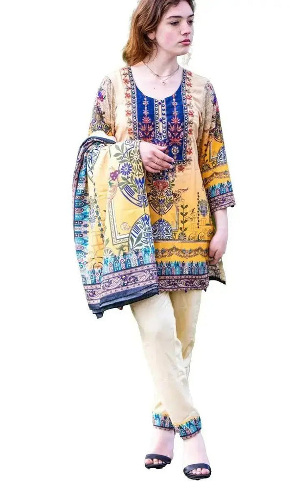 IshDeena Embroidered Indian Pakistani Dresses for Women - Wool Shawl Three Piece Set - IshDeena