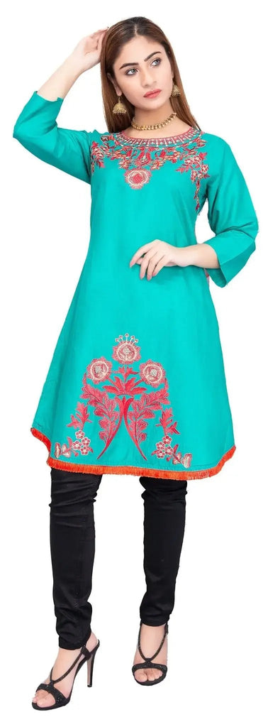 IshDeena Indian Kurtis for Women Indian Style Cotton Tunics Womens Tops Summer Embroidered - IshDeena