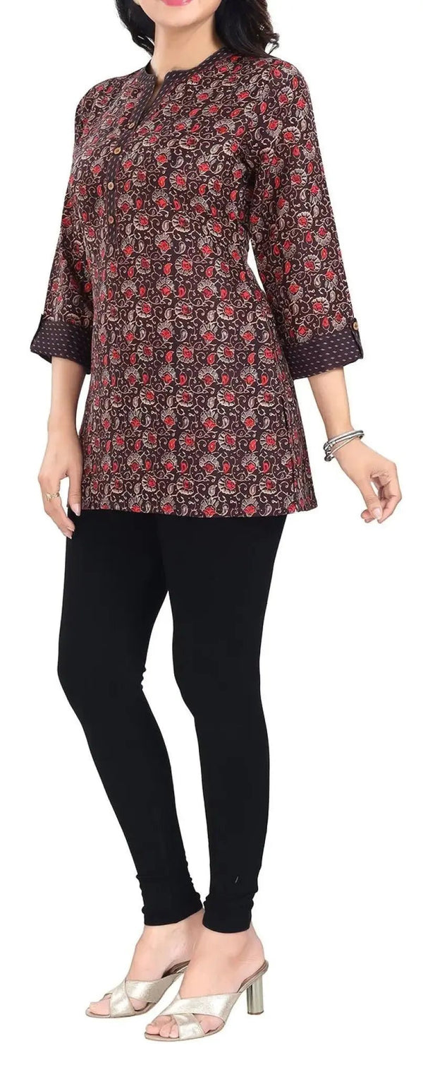 IshDeena Indian Kurtis for Women Indian Style Printed Art Silk Tunics Womens Tops Kurta - IshDeena