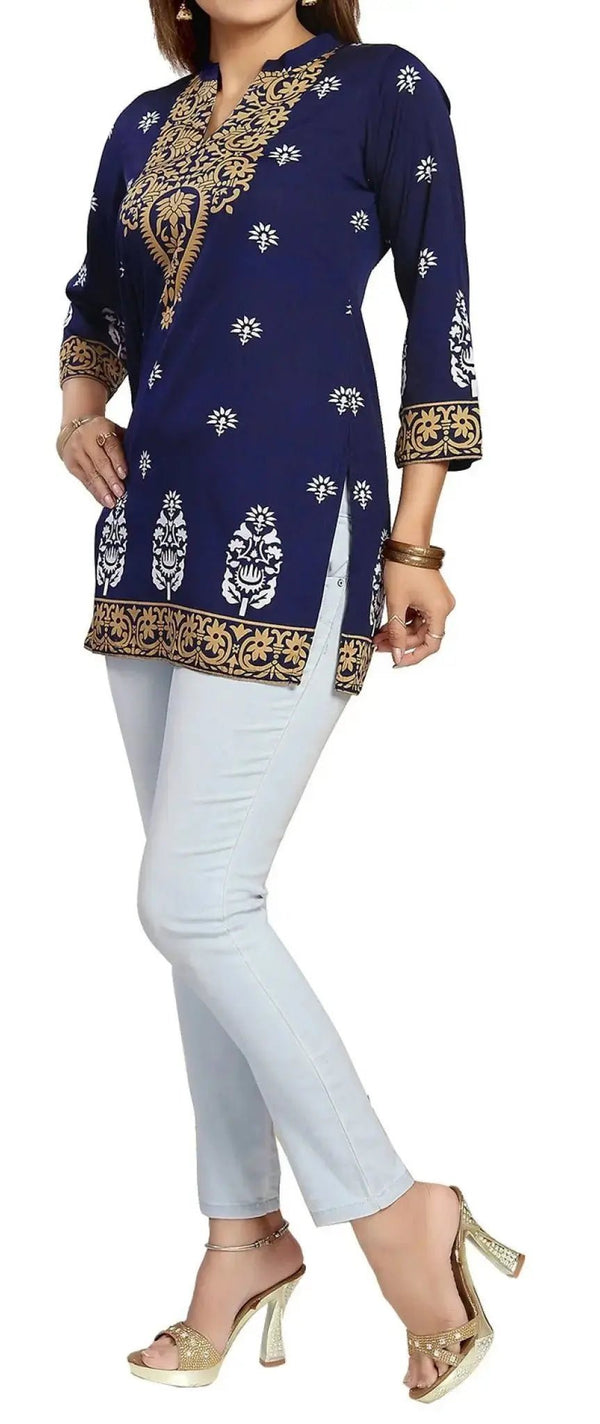 IshDeena Indian Kurtis for Women Indian Style Printed Faux Crepe Tunics Womens Tops Kurta - IshDeena