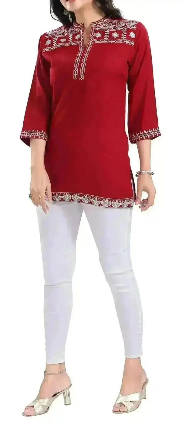 IshDeena Indian Kurtis for Women Indian Style Rayon Embroidered Tunics Womens Tops Kurta - IshDeena