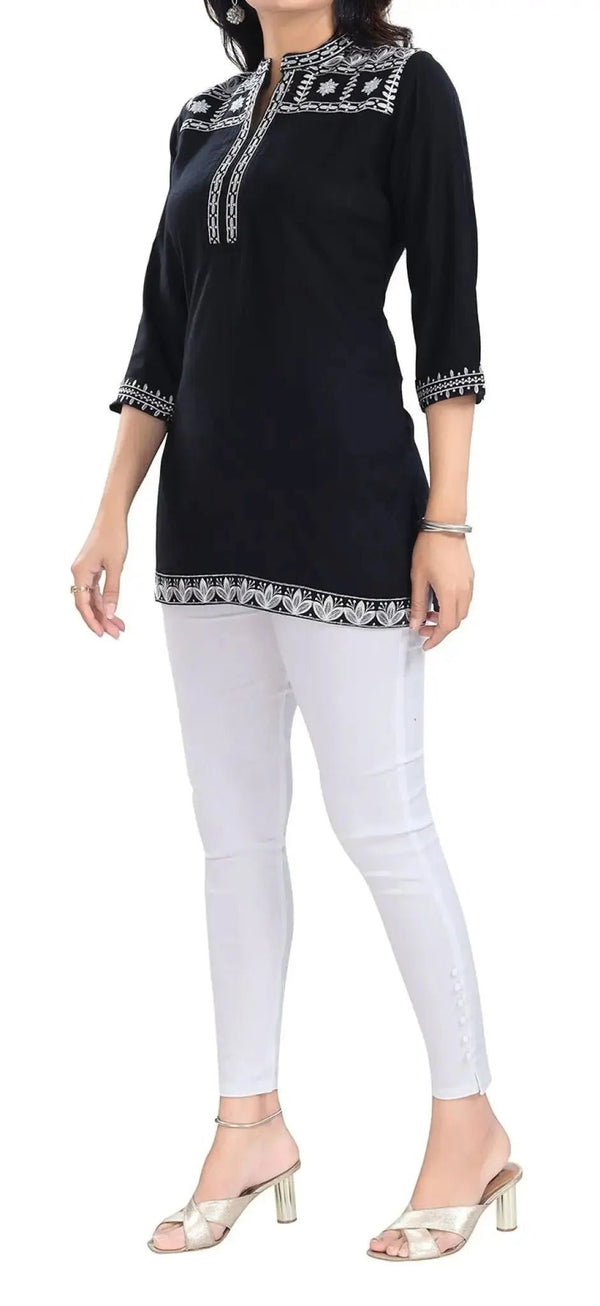 IshDeena Indian Kurtis for Women Indian Style Rayon Embroidered Tunics Womens Tops Kurta - IshDeena