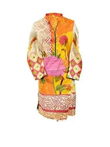 IshDeena Pakistani Designer Lawn & Chiffon Dresses for Women Ready to Wear Salwar Kameez (Small, Orange Yellow - Charizma Naranji)