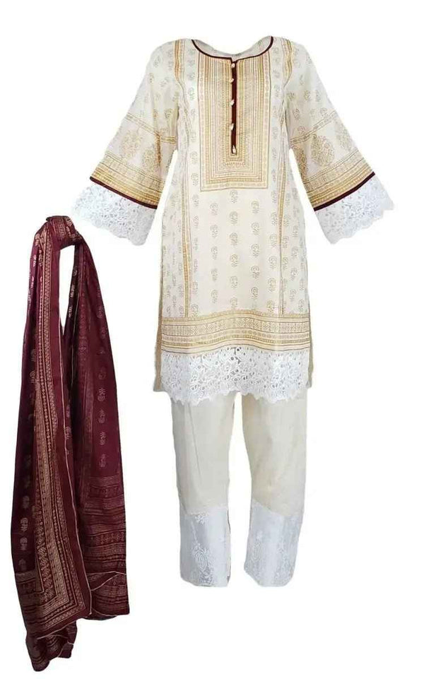 IshDeena Pakistani Dresses for Women Ready to Wear Salwar, Kameez & Dupatta Ladies Suit - Three Piece Printed ( Cream - RBP-vol1)