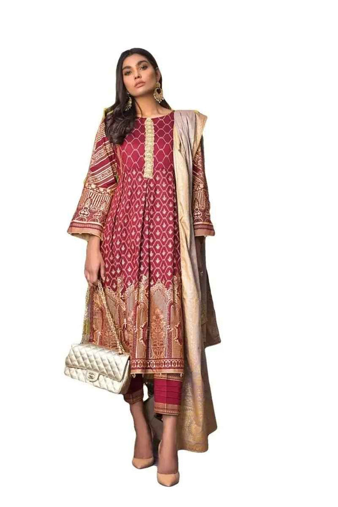 IshDeena Pakistani Dresses for Women Ready to Wear Salwar, Kameez & Dupatta Ladies Suit - Three Piece Printed ( Maroon - RBP-vol1)