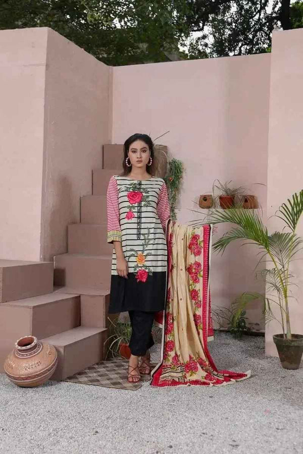 IshDeena Ready to Wear Embroidered Cotton Lawn Pakistani Dresses for Women Shalwar, Kameez with Dupatta - Three Piece Set
