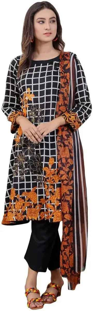 IshDeena Ready to Wear Embroidered Cotton Lawn Pakistani Dresses for Women Shalwar, Kameez with Dupatta - Three Piece Set