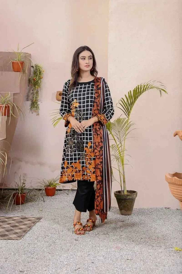 IshDeena Ready to Wear Embroidered Cotton Lawn Pakistani Dresses for Women Shalwar, Kameez with Dupatta - Three Piece Set