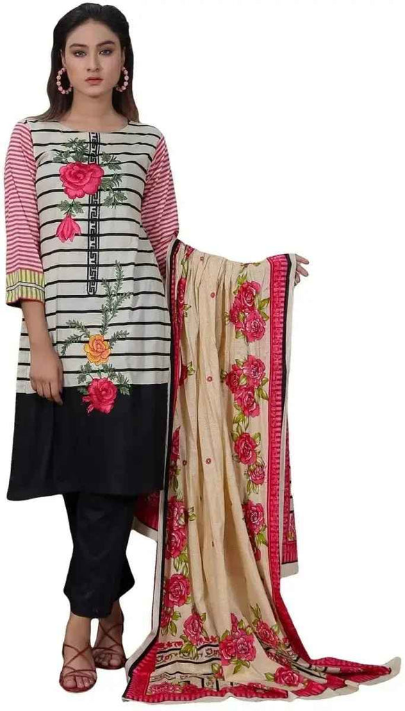 IshDeena Ready to Wear Embroidered Cotton Lawn Pakistani Dresses for Women Shalwar, Kameez with Dupatta - Three Piece Set