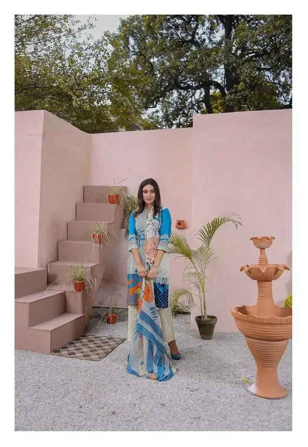 IshDeena Ready to Wear Embroidered Cotton Lawn Pakistani Dresses for Women Shalwar, Kameez with Dupatta - Three Piece Set