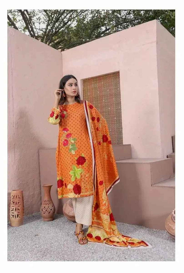 IshDeena Ready to Wear Embroidered Cotton Lawn Pakistani Dresses for Women Shalwar, Kameez with Dupatta - Three Piece Set