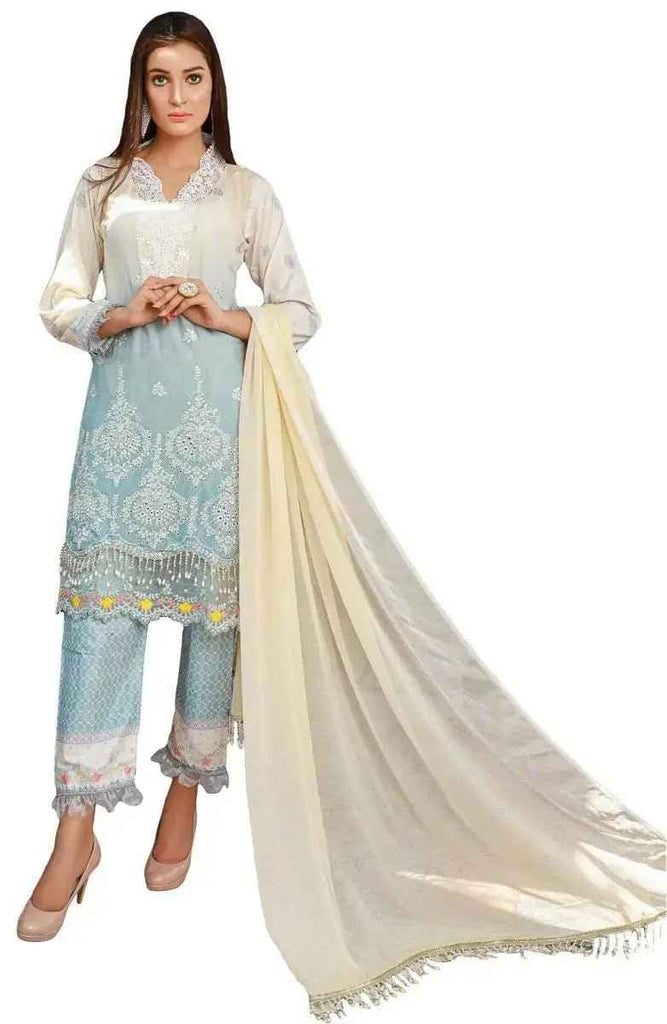 IshDeena Ready to Wear Embroidered Lawn Pakistani Dresses for Women Shalwar, Kameez with Dupatta - Three Piece Set