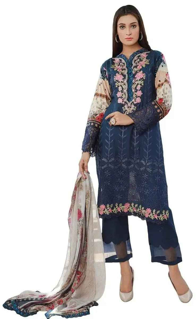 IshDeena Ready to Wear Embroidered Lawn Pakistani Dresses for Women Shalwar, Kameez with Dupatta - Three Piece Set