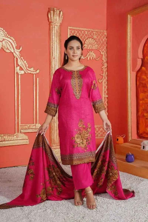 IshDeena Ready to Wear Embroidered Linen Pakistani Dresses for Women Shalwar, Kameez with Dupatta - Three Piece Set