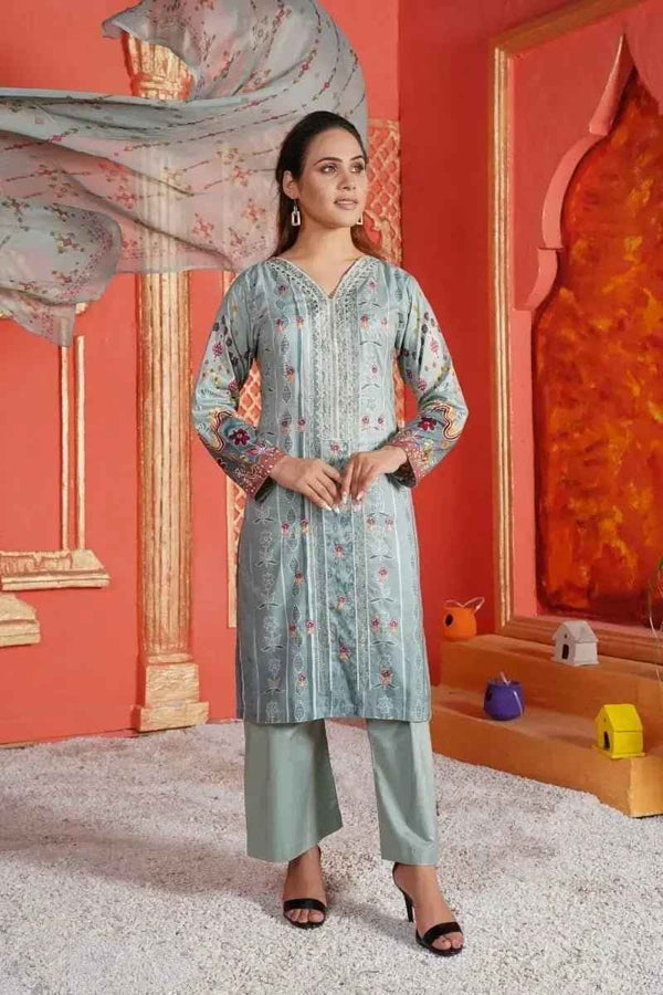 IshDeena Ready to Wear Embroidered Linen Pakistani Dresses for Women Shalwar, Kameez with Dupatta - Three Piece Set