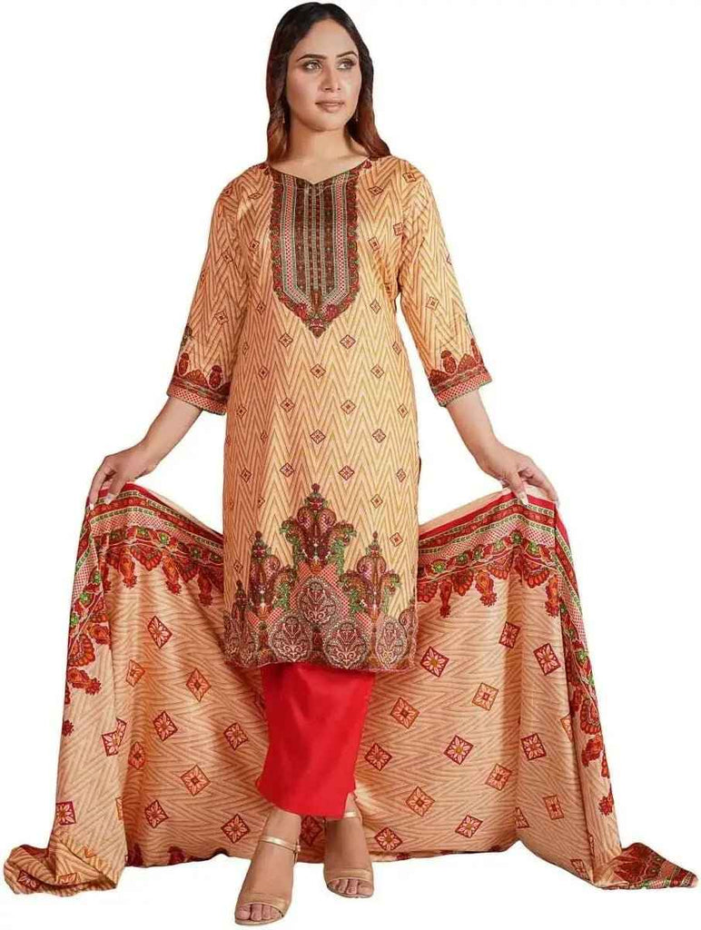 IshDeena Ready to Wear Embroidered Linen Pakistani Dresses for Women Shalwar, Kameez with Dupatta - Three Piece Set