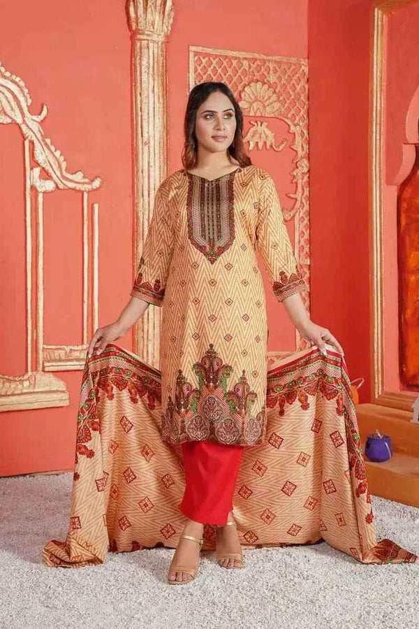 IshDeena Ready to Wear Embroidered Linen Pakistani Dresses for Women Shalwar, Kameez with Dupatta - Three Piece Set