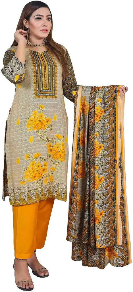 IshDeena Ready to Wear Pakistani Shalwar, Kameez Dupatta Set - Printed Linen Women Dress - IshDeena