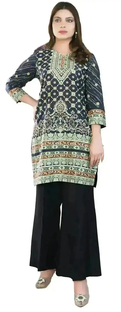 IshDeena Stylish Cotton Lawn Kurtis for Women - Indian Pakistani Long Tops in B&W Prints for Casual Summer Wear, M - 3XL - IshDeena