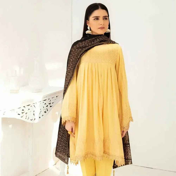 Pakistani Dresses for Women Ready to Wear Salwar Kameez with Dupatta Jacquard Yellow Black