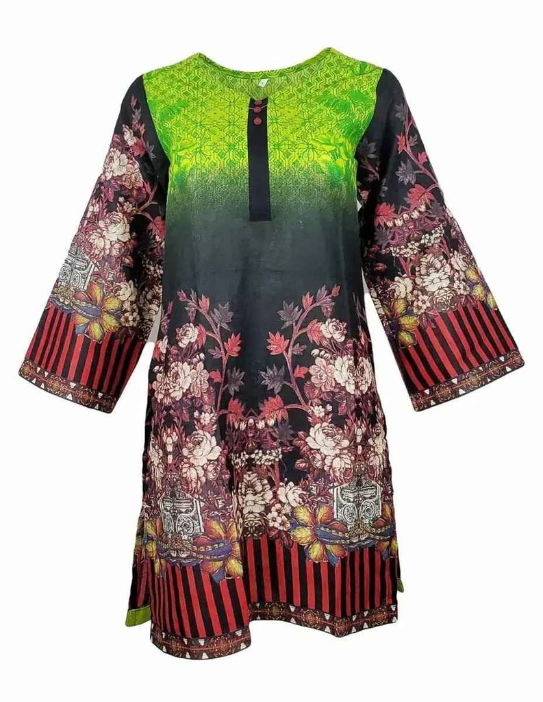 Printed Pakistani Khadi Kurtis for Women Ready to Wear Lime Green