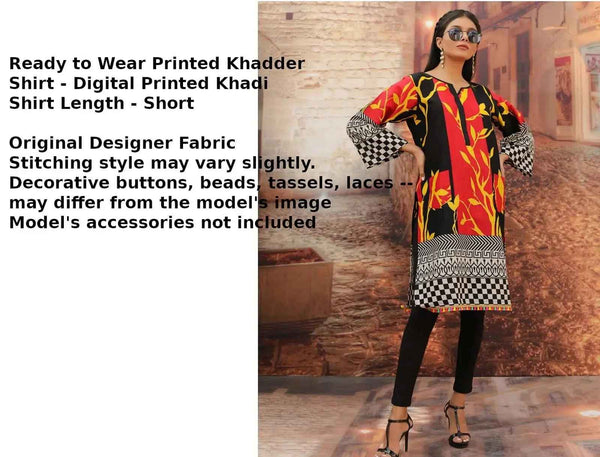 Printed Pakistani Khadi Kurtis for Women Ready to Wear Red Black