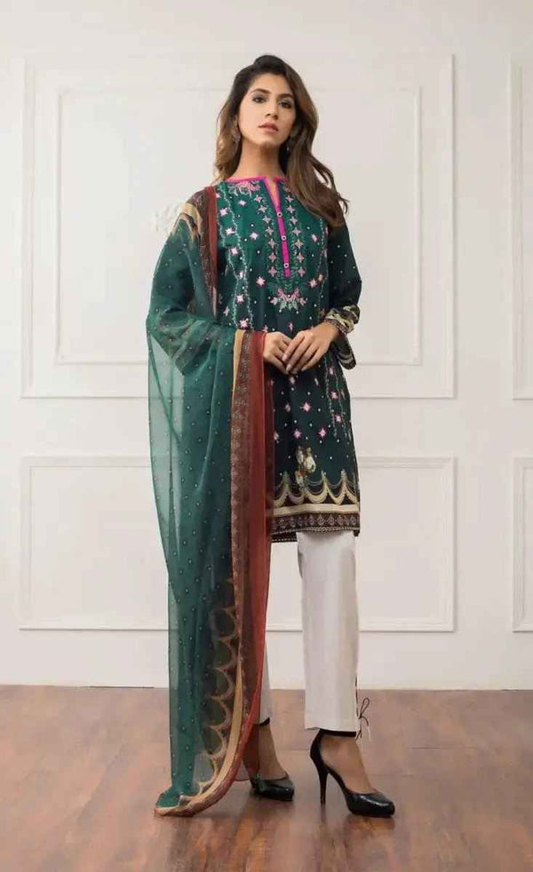 Ready to Wear Embroidered Lawn Pakistani Dresses for Women Shalwar, Kameez with Dupatta - Three Piece Set