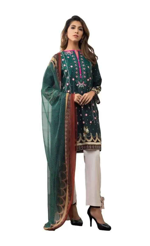 Ready to Wear Embroidered Lawn Pakistani Dresses for Women Shalwar, Kameez with Dupatta - Three Piece Set