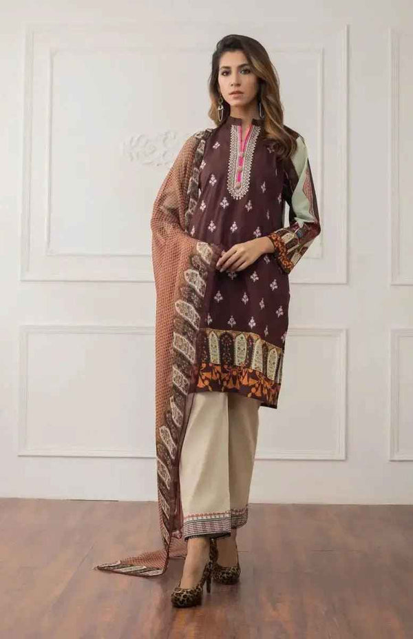 Ready to Wear Embroidered Lawn Pakistani Dresses for Women Shalwar, Kameez with Dupatta - Three Piece Set