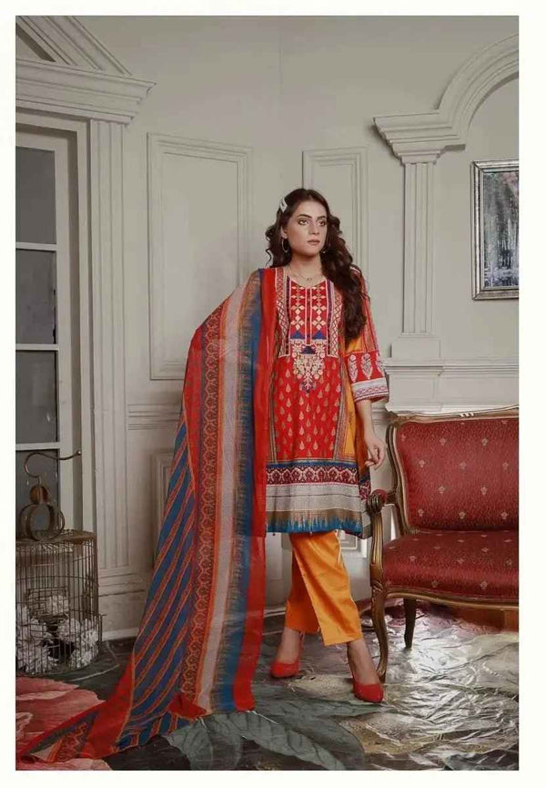 Ready to Wear Embroidered Lawn Pakistani Dresses for Women Shalwar, Kameez with Dupatta - Three Piece Set