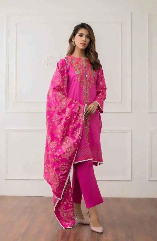 Ready to Wear Embroidered Lawn Pakistani Dresses for Women Shalwar, Kameez with Dupatta - Three Piece Set